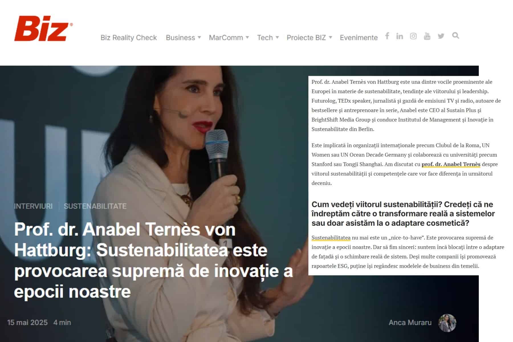Prof. dr. Anabel Ternès von Hattburg Sustenabilitatea este provocarea supremă de inovație a epocii noastre