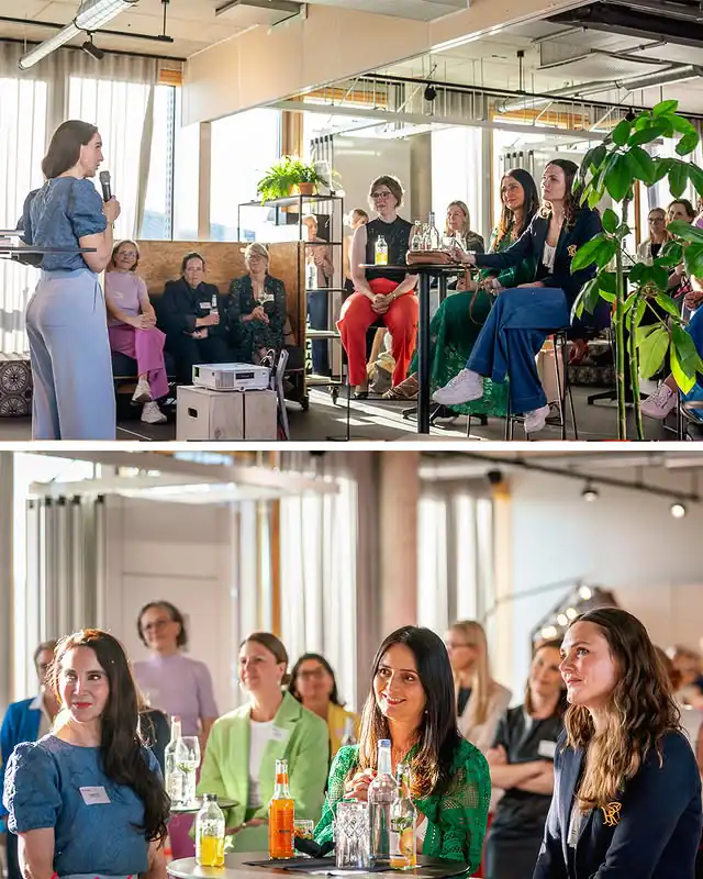 Vier Frauen im Gespräch vor einem Publikum; Prof. Dr. Anabel Ternès hält eine inspirierende Keynote über Frauen & Empowerment