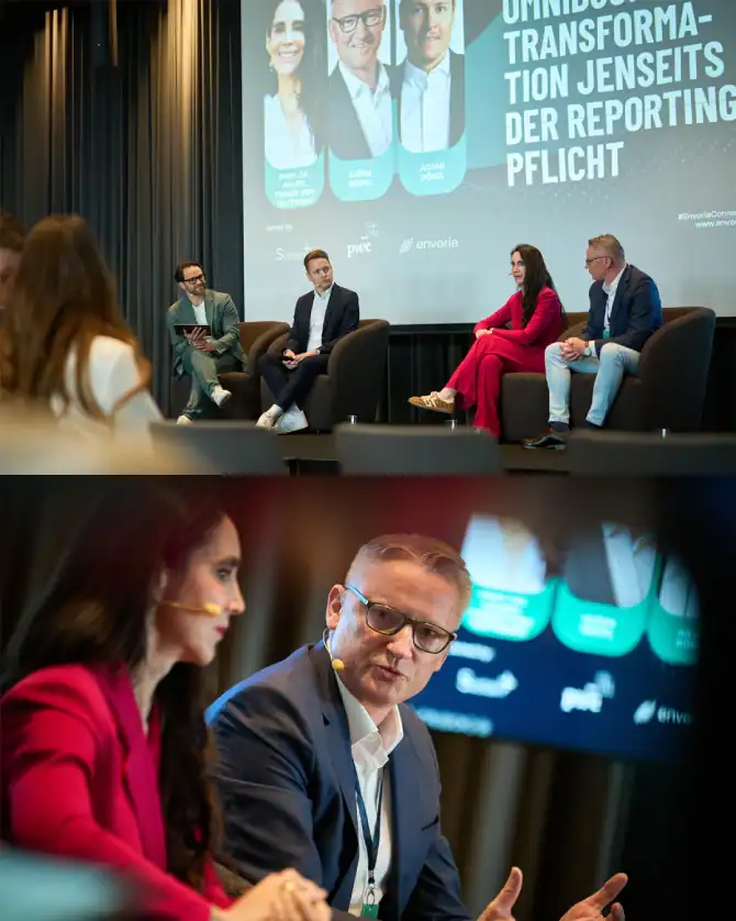 Moderationspanel bei einer Konferenz, diskutieren über Reporting-Transformation und Compliance, professionelle Business-Umgebung, Anabel Ternés, Expertenjenseits, Netzwerk, Präsentations-Event, wirtschaftliches Treffen.
