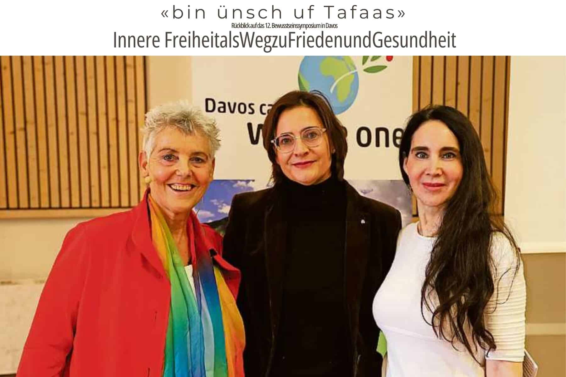 Prof. Dr. Anabel Ternès von Hattburg beim 12. Bewusstseinssymposium 2025 in Davos – Vortrag über Vertrauen als Weg zu innerer Freiheit, Frieden und Gesundheit im Rahmen des Events „Davos cares – we are One“ mit visionären Persönlichkeiten wie Valérie Favre Accola und Ladina Priya Kindschi.