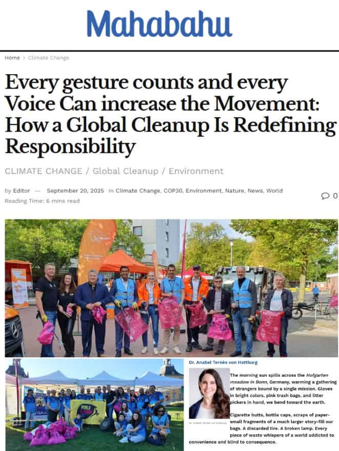 Nachhaltige Umweltaktivistin Anabel Ternés bei Aktion für Plastikmüllbeseitigung in Deutschland. Umweltbewusstes Engagement, Naturschutz und globale Verantwortung im Fokus ihrer Arbeit.