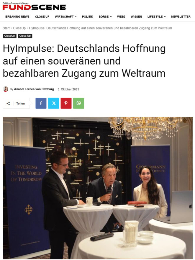 Diskussionsrunde mit Prof. Dr. Anabel Ternès von Hattburg über HyImpulse und Deutschlands Weg zu einem unabhängigen und kosteneffizienten Zugang zum Weltraum, aufgenommen beim Fundscene-Event 2025 mit dem Motto „Investing in the World of Tomorrow“.