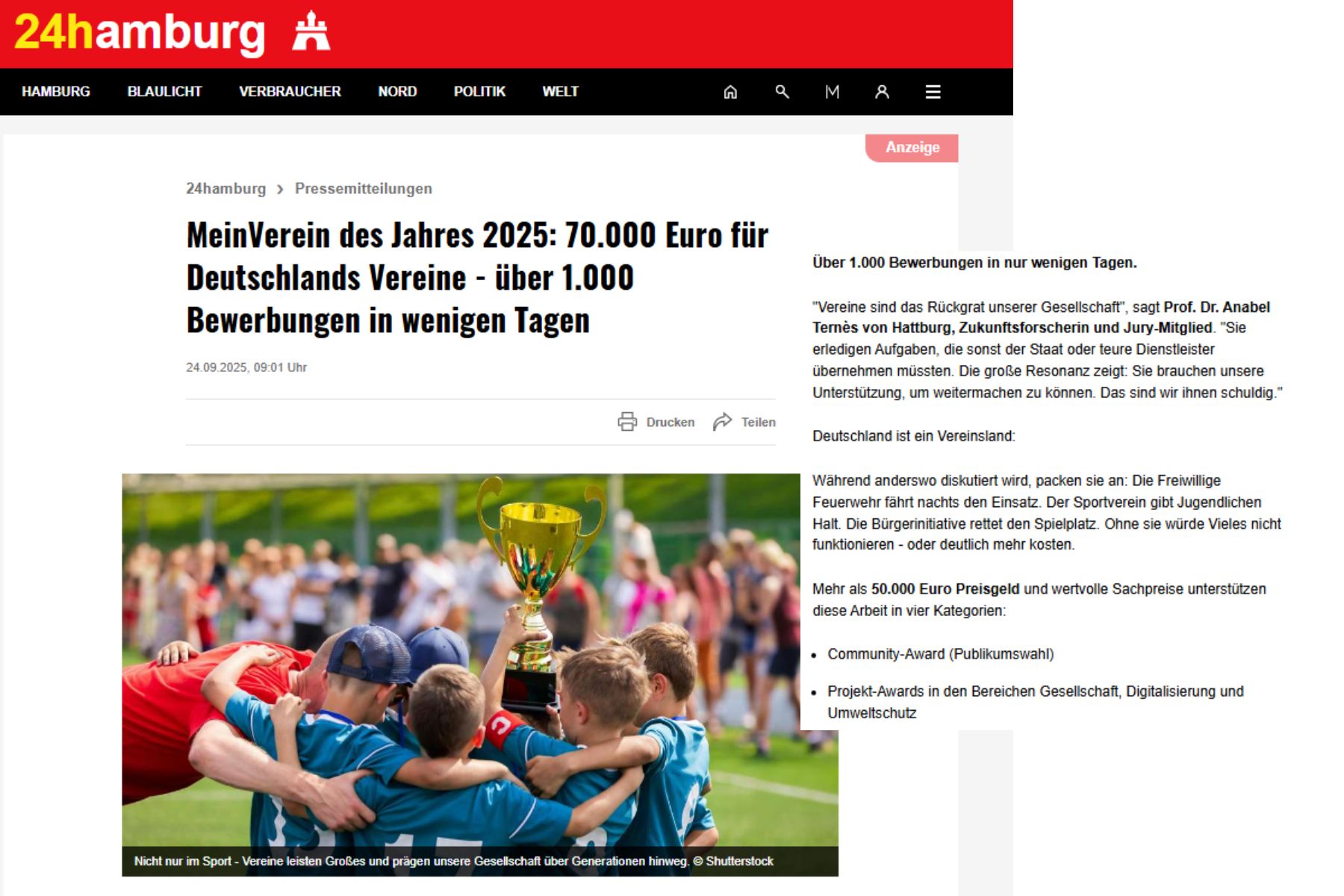 Vereinsarbeit, Förderung, Engagement, Sport, Gemeinschaft, Anabel Ternés, Zukunftsforscherin, Jury-Mitglied, gesellschaftlicher Zusammenhalt, Unterstützung, Vereinsleben, soziales Engagement, Hamburg, gemeinnützig, Förderung von Vereinen, gesellschaftliche Projekte, Anerkennung, Preisverleihung.